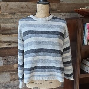 Pink Rose Women's Striped Gray and Cream Sweater